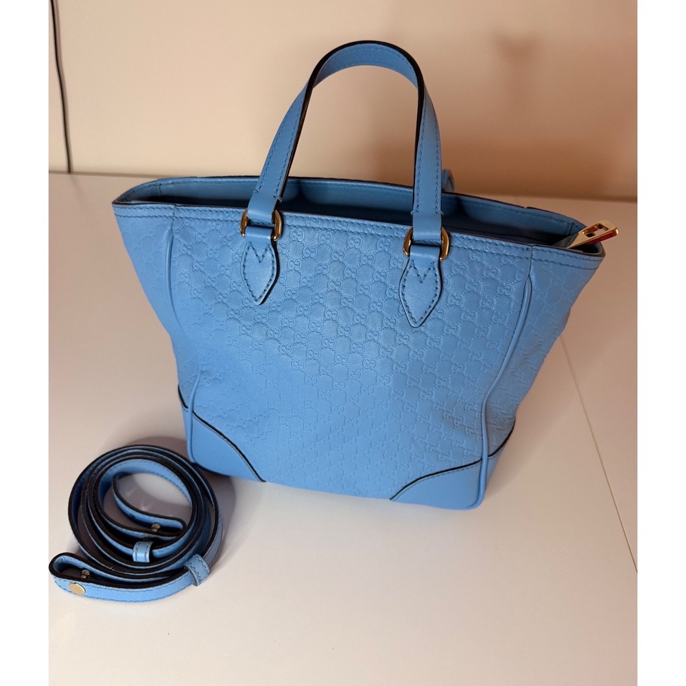 Gucci Microguccissima Bree Tote Blue Leather GG Monogram Handbag 449654